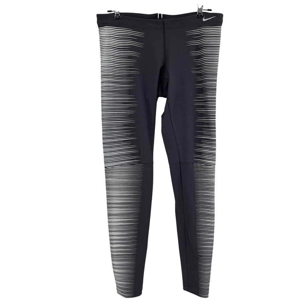 Nike Flash Womens‎ Black Silver Reflective Dri-FIT Running Tights Leggings M